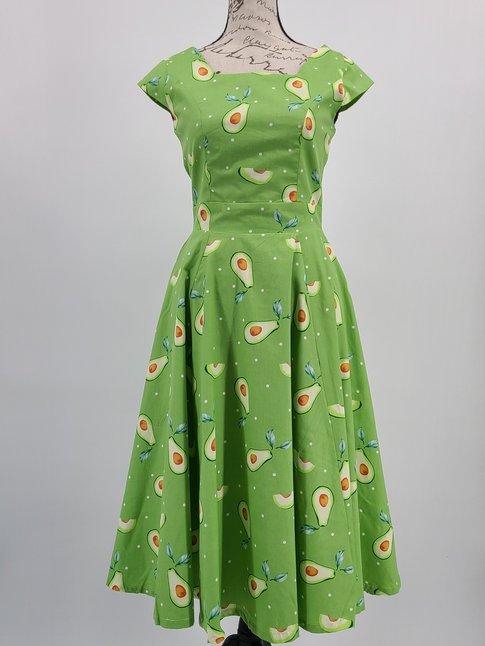 Unique Vintage's Magnolia Place Cotton Avocado Fit And Flare Dress Size 2/XS